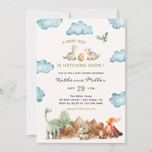 Dinosaure Hatching Bientôt Baby shower Invitation (Devant)