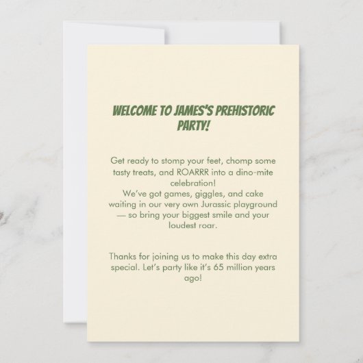 Dinosaure Invitation Anniversaire Stomp Chomp Roar (Dos)