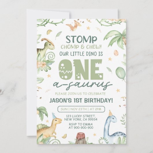 Dinosaure Invitation d'anniversaire 1er ÉDIT One-A (Devant)