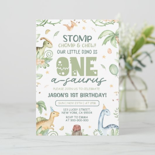 Dinosaure Invitation d'anniversaire 1er ÉDIT One-A (Debout devant)