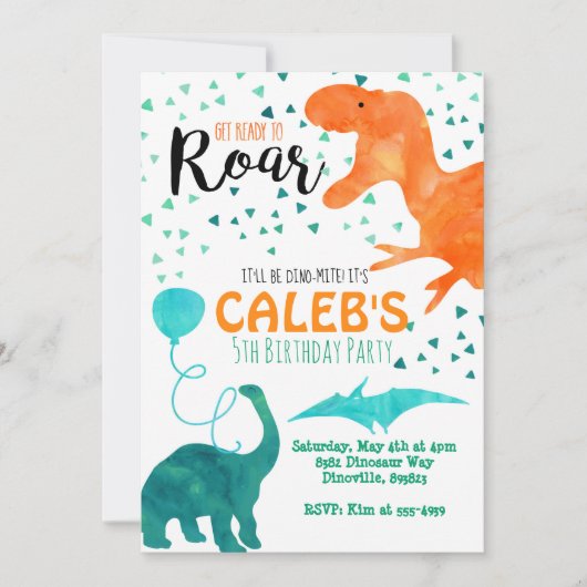 Dinosaure invitation fête d'anniversaire (Devant)