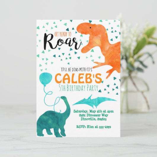 Dinosaure invitation fête d'anniversaire (Debout devant)