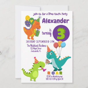 Dinosaure Joueur trois ans Anniversaire Invitation