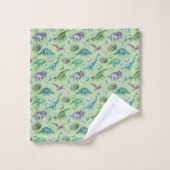 Dinosaure jurassique à grillage vert avec nom (Gant de toilette)