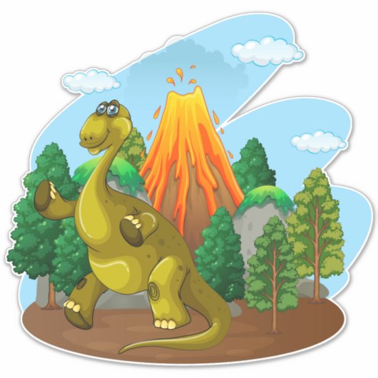Dinosaure mignon avec Stickers Volcano (Devant)