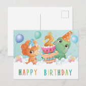dinosaure mignon carte de 2ème anniversaire (Devant / Derrière)