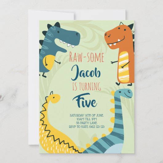 Dinosaure mignon Invitation Anniversaire (Devant)