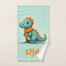 Dinosaure mignon portant une écusson orange