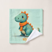 Dinosaure mignon portant une écusson orange (Gant de toilette)