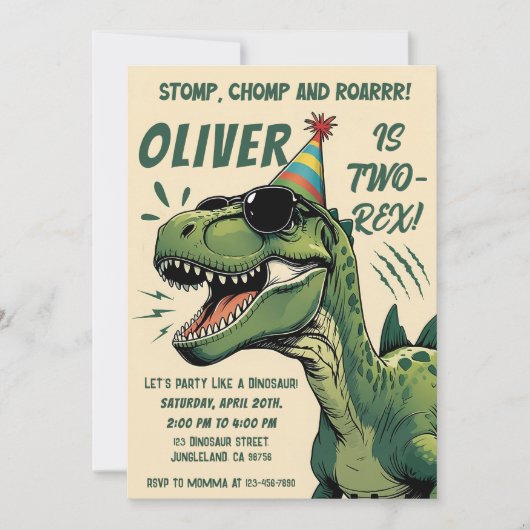 Dinosaure modifiable 2e Invitation anniversaire, D (Devant)