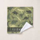 Dinosaure Motif, Dinosaur Silhouette, Votre Nom (Gant de toilette)