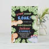 Dinosaure noir bleu Invitations d'anniversaire (Debout devant)