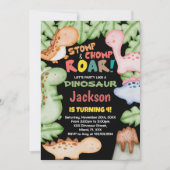 Dinosaure noir jaune Invitations d'anniversaire (Devant)