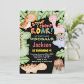 Dinosaure noir jaune Invitations d'anniversaire (Debout devant)