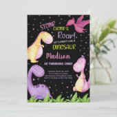 Dinosaure noir violet Invitations d'anniversaire (Debout devant)