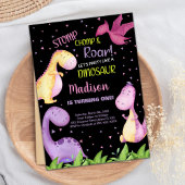 Dinosaure noir violet Invitations d'anniversaire