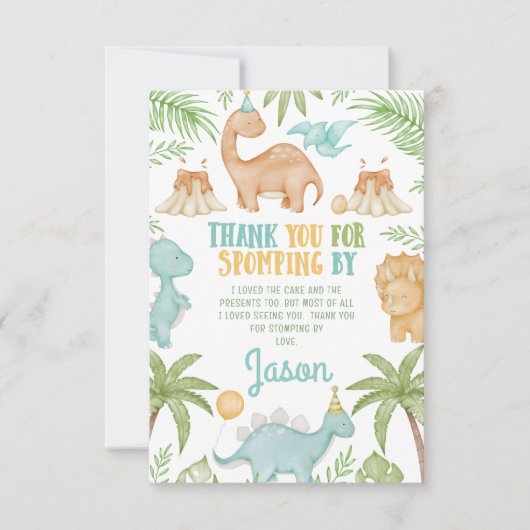 Dinosaure orange bleu Carte de remerciements d'ann (Devant)