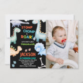 Dinosaure orange noir Invitations Anniversaire ave (Devant)
