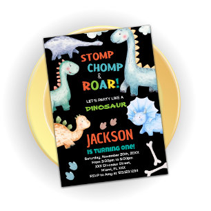 Dinosaure orange noir Invitations d'anniversaire