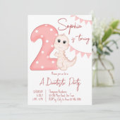 dinosaure rose bébé 2e anniversaire invitation (Debout devant)