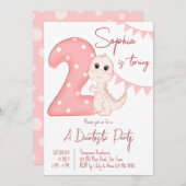 dinosaure rose bébé 2e anniversaire invitation (Devant / Derrière)