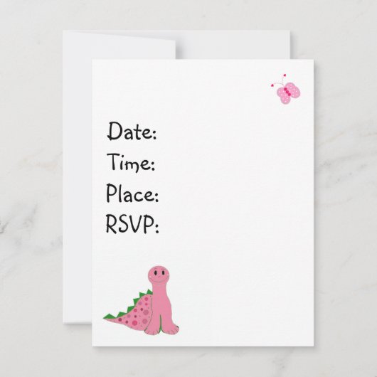 Dinosaure rose Filles mignonnes Invitation Anniver (Dos)