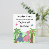 Dinosaure rose Filles mignonnes Invitation Anniver (Debout devant)