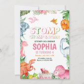 Dinosaure rose Invitation Anniversaire Dinosaure f (Devant)