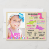 Dinosaure rose Invitation Anniversaire Dinosaures  (Devant)