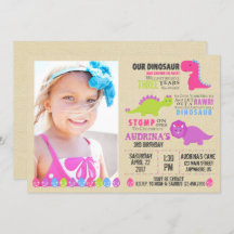 Dinosaure rose Invitation Anniversaire Dinosaures 