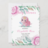 Dinosaure rose mignon et Invitations Baby showers (Devant)