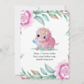 Dinosaure rose mignon et Invitations Baby showers  (Dos)