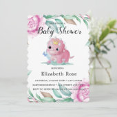 Dinosaure rose mignon et Invitations Baby showers  (Debout devant)