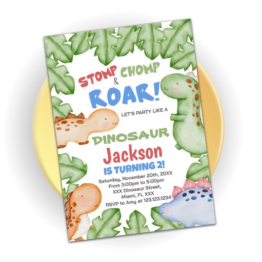 Dinosaure rouge bleu Invitations d'anniversaire