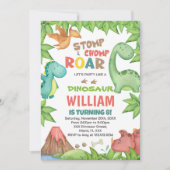 Dinosaure rouge et vert Invitation d'anniversaire (Devant)