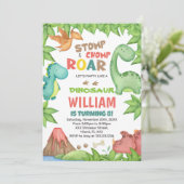 Dinosaure rouge et vert Invitation d'anniversaire (Debout devant)