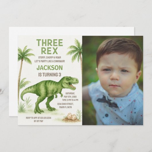 Dinosaure rugissant Invitations d'anniversaire ave (Devant / Derrière)