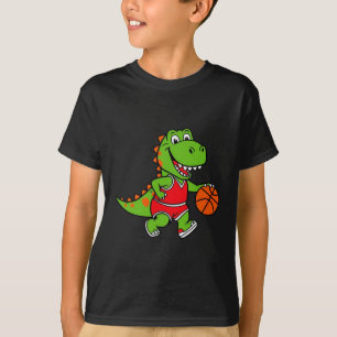 Dinosaure Souriant Jouer T-shirt Amusant Basketbal