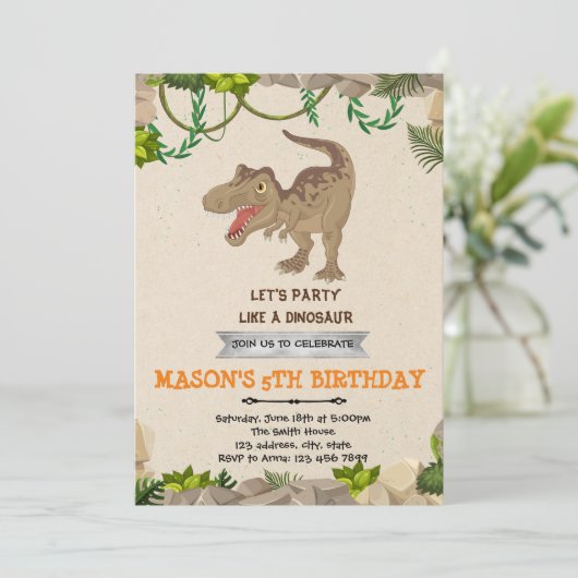 Dinosaure t-rex invitation fête d'anniversaire (Debout devant)