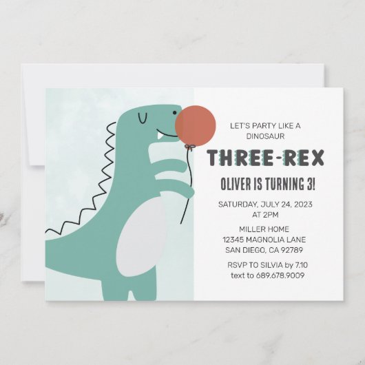Dinosaure Trois Rex | 3 Rex Invitation Anniversair (Devant)
