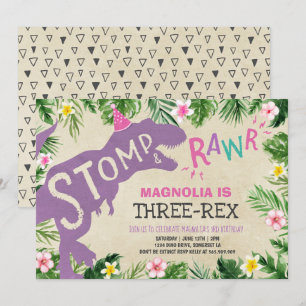 Dinosaure Trois Rex Invitation Anniversaire Dino