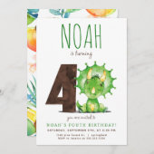Dinosaure Vert 4e Invitation d'anniversaire (Devant / Derrière)