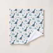 Dinosaure vert bleu mignon avec nom (Gant de toilette)