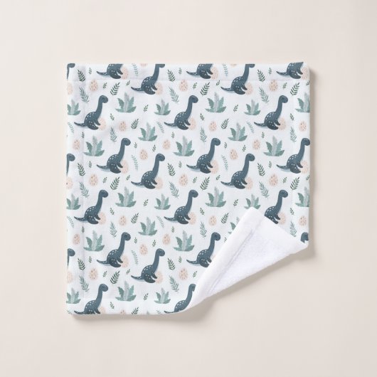 Dinosaure vert bleu mignon avec nom (Gant de toilette)