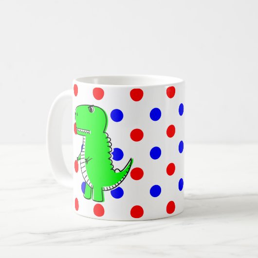 Dinosaure Vert Bleu Rouge Pois Café Mug (Devant gauche)