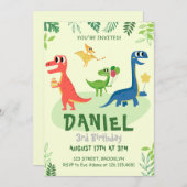 Dinosaure Vert Invitation de fête d'anniversaire (Devant / Derrière)