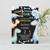 Dinosaure vert noir Invitations d'anniversaire (Debout devant)