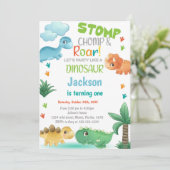 Dinosaure Vert Orange Invitations Anniversaire (Debout devant)
