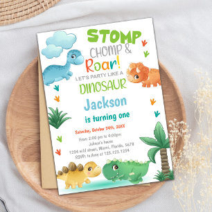Dinosaure Vert Orange Invitations Anniversaire