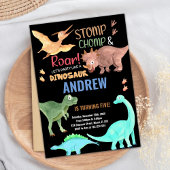 Dinosaure vert orange noir Invitations d'anniversa